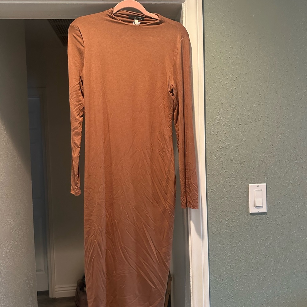 Final Touch Camel Long Sleeve Dress